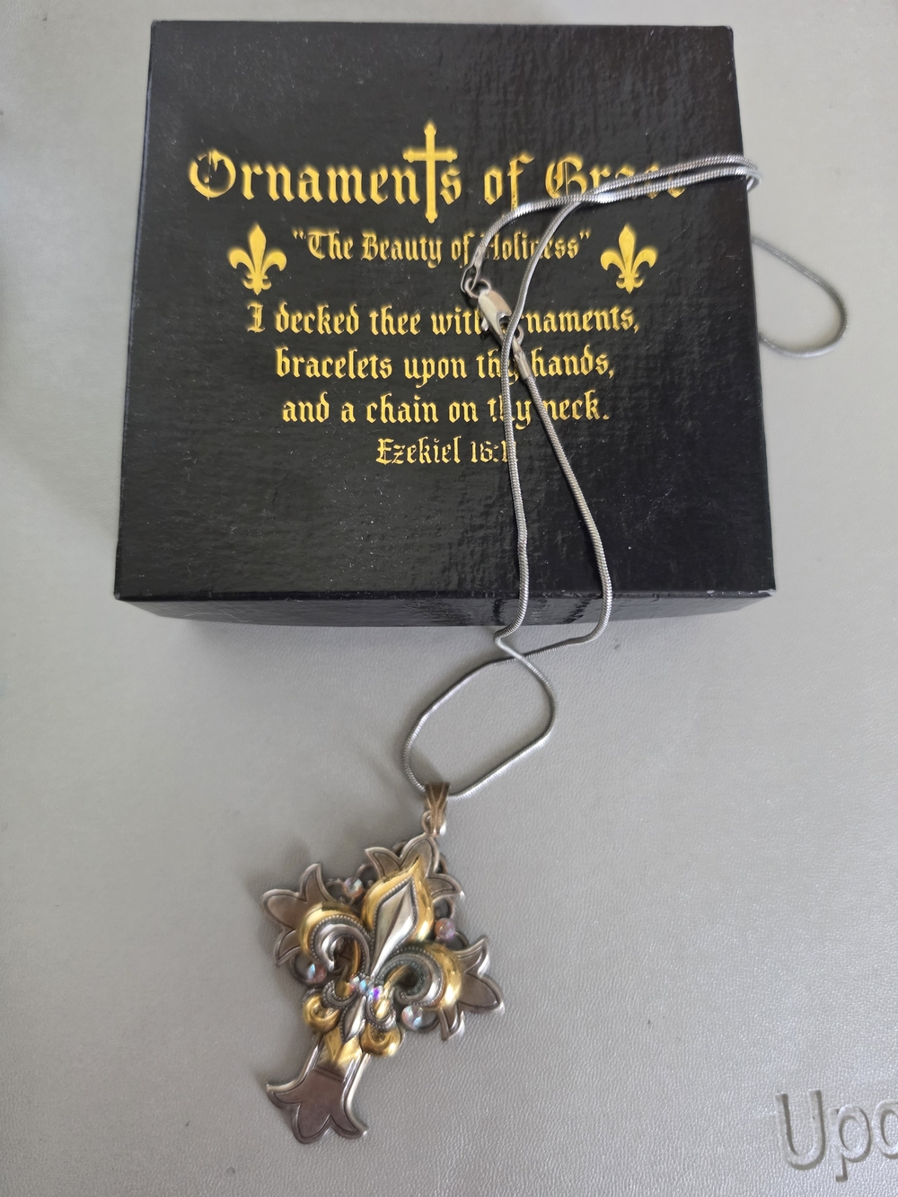 Vintage Ornaments of Grace Fleur de lis Necklace Cross